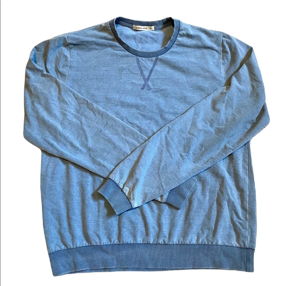 Marine Layer Pullover Crewneck Sweatshirt Pigment Dyed Medium Blue